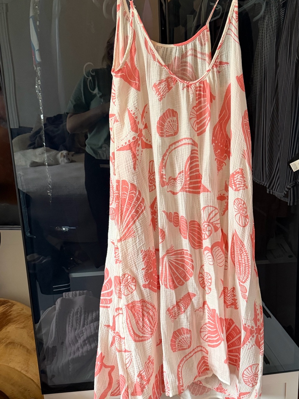 Joe Fresh White Maxi Dress with Coral Shell Print